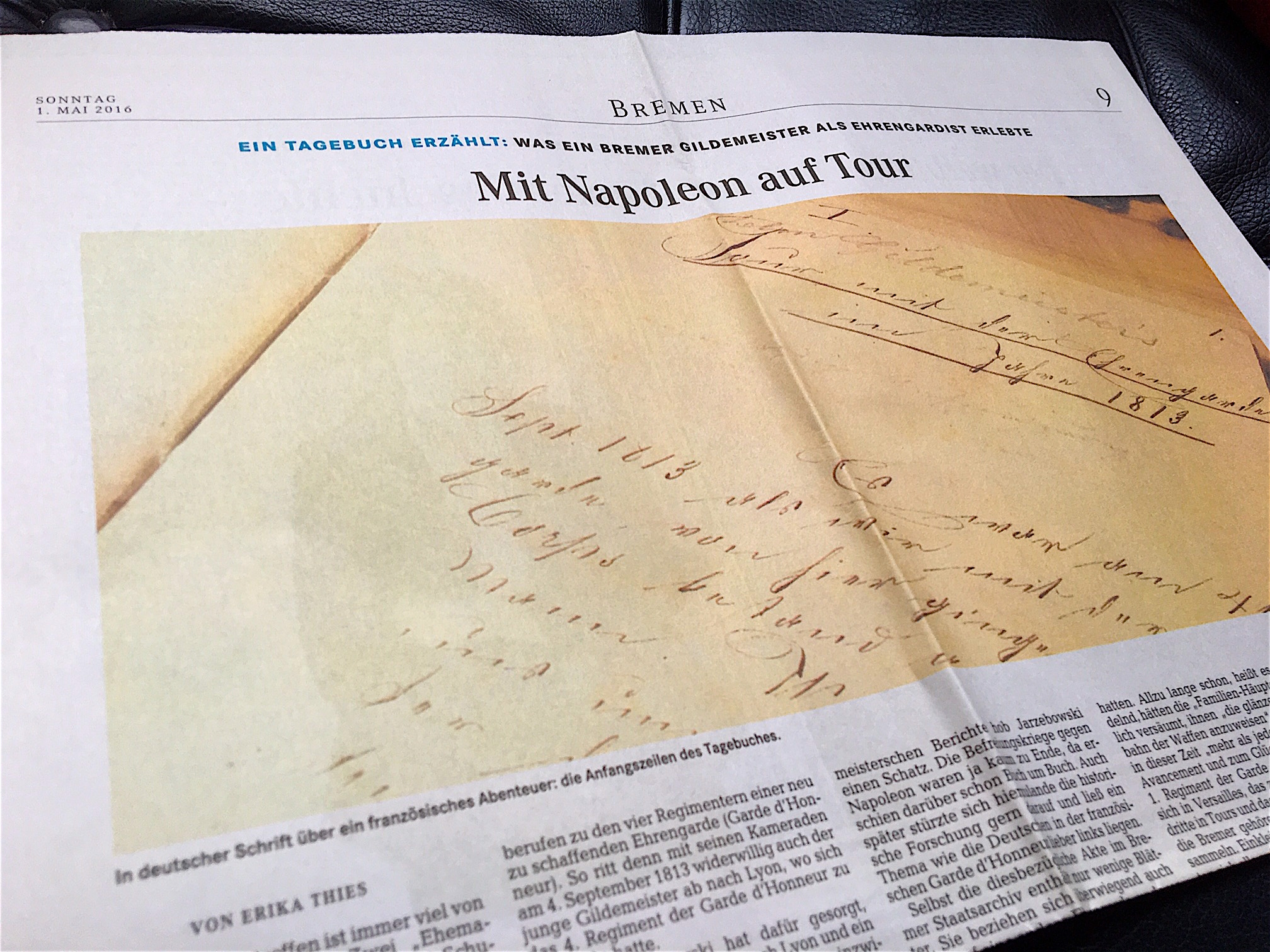 Mit Napoleon auf Tour: Artikel aus dem Weser-Kurier von 2016